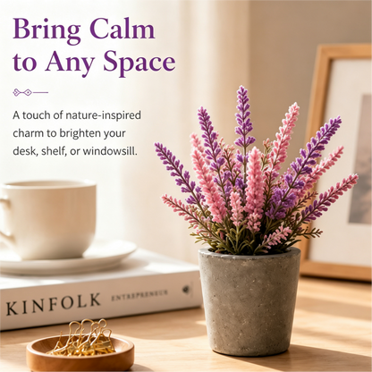 Shineiva® Small Artificial Lavender Flowers in Cement Pot, Shelf & Windowsill Decor