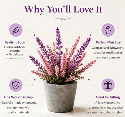 Shineiva® Small Artificial Lavender Flowers in Cement Pot, Shelf & Windowsill Decor