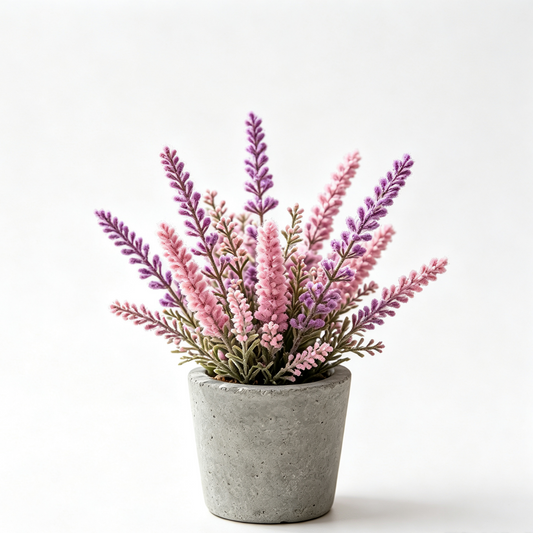 Shineiva® Small Artificial Lavender Flowers in Cement Pot, Shelf & Windowsill Decor