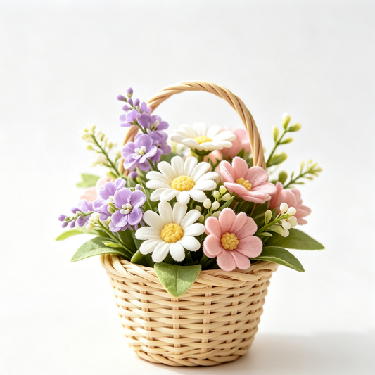 Shineiva® Small Woven Basket with Artificial Flowers, Tabletop Decor