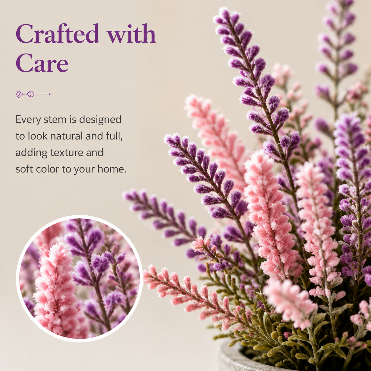 Small Realistic Lavender Flowers in Cement Pot, Shelf & Windowsill Decor