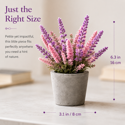 Small Realistic Lavender Flowers in Cement Pot, Shelf & Windowsill Decor