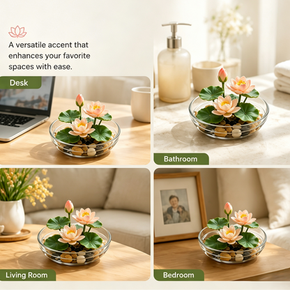 Shineiva® Mini Artificial Water Lily Arrangement with Glass Bowl & Pebbles