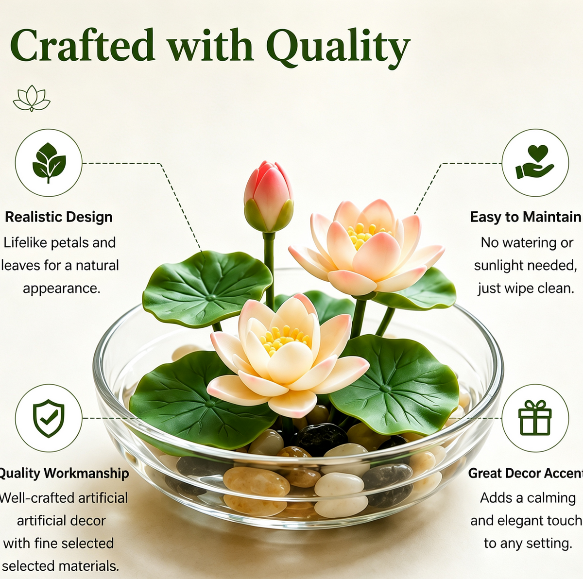 Shineiva® Mini Artificial Water Lily Arrangement with Glass Bowl & Pebbles