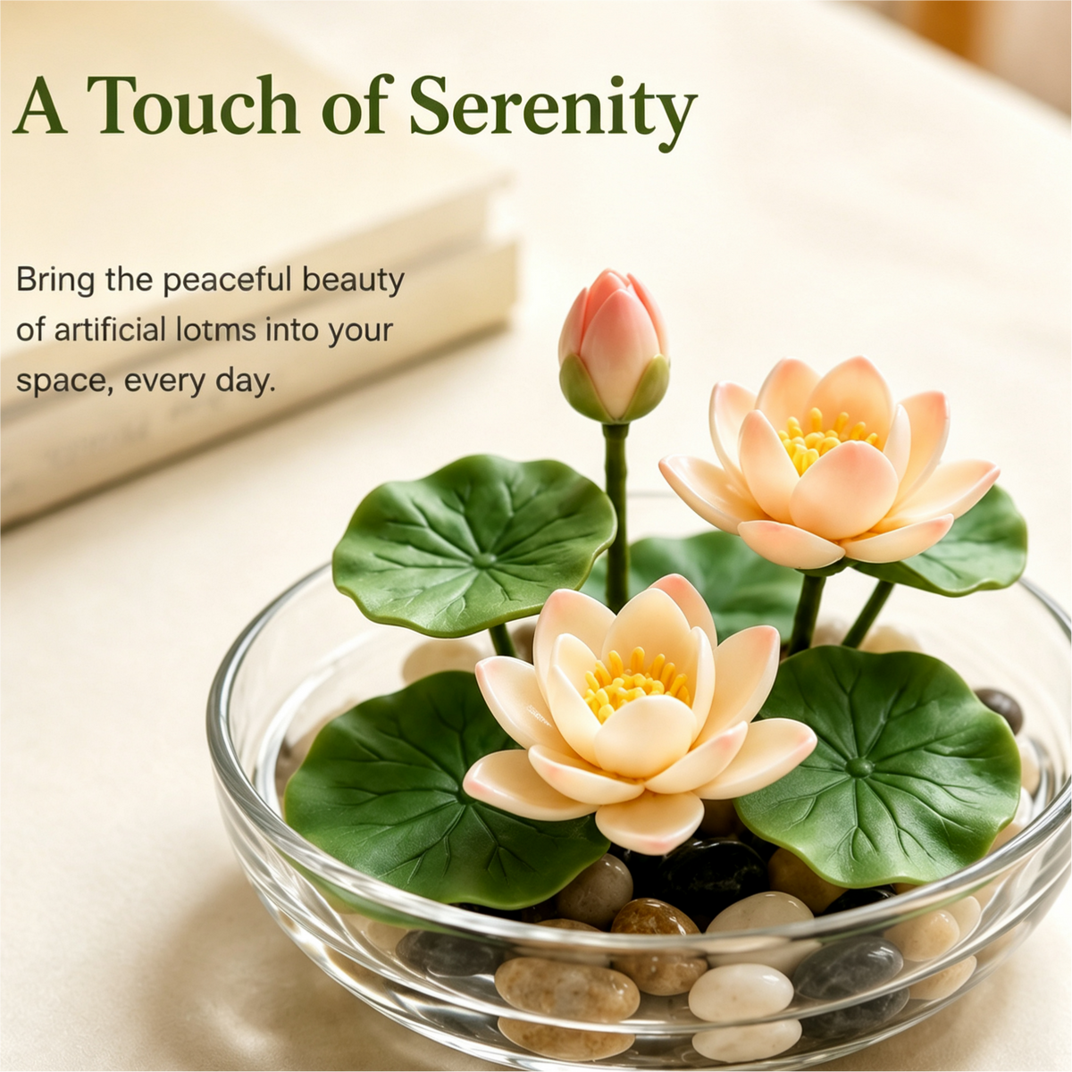 Shineiva® Mini Artificial Water Lily Arrangement with Glass Bowl & Pebbles