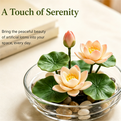 Shineiva® Mini Artificial Water Lily Arrangement with Glass Bowl & Pebbles