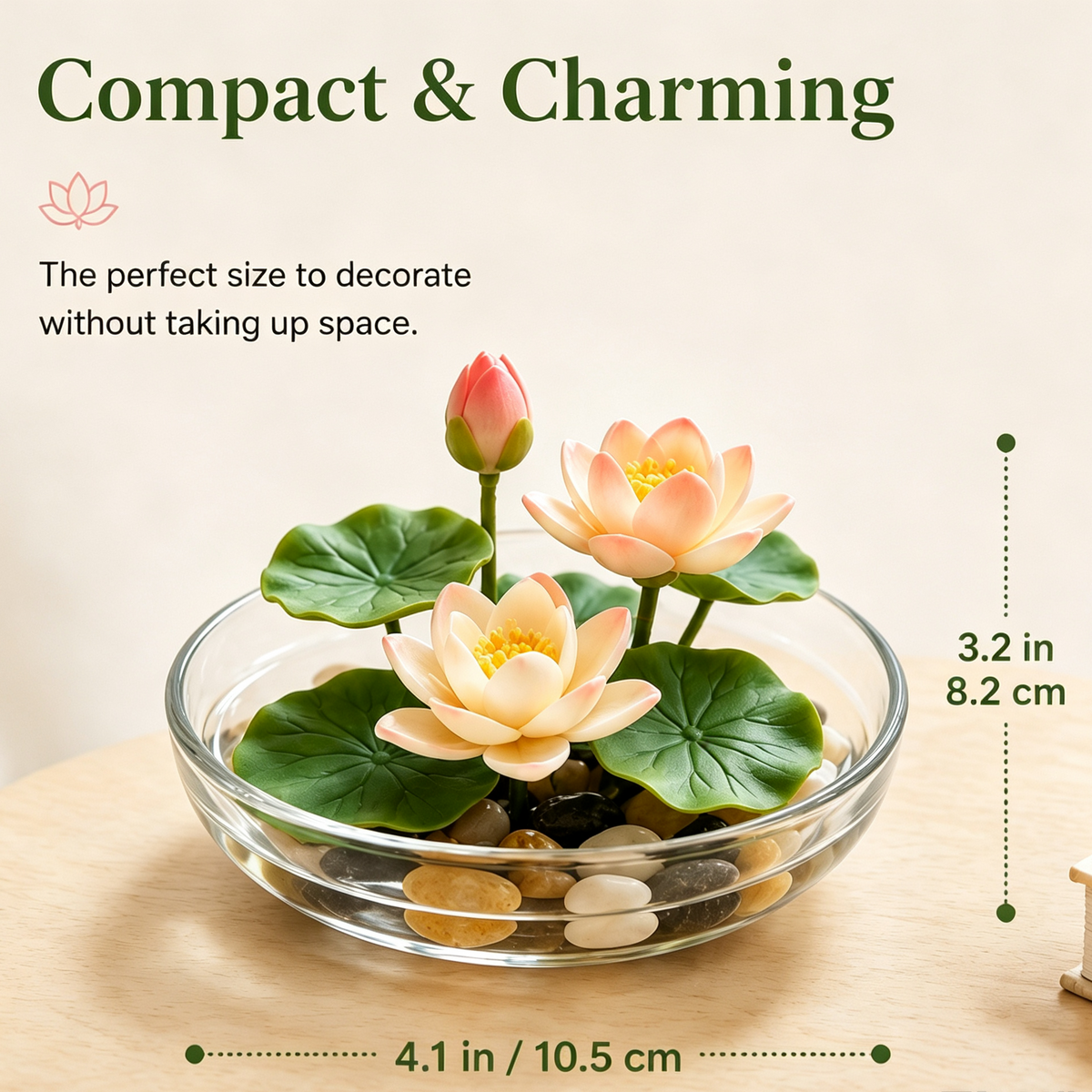 Shineiva® Mini Artificial Water Lily Arrangement with Glass Bowl & Pebbles