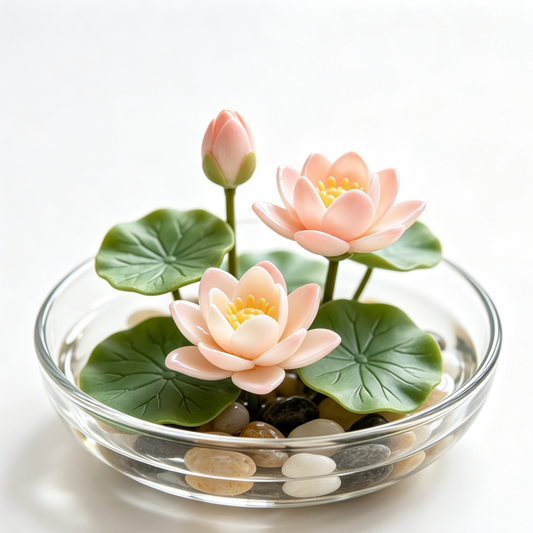 Shineiva® Mini Artificial Water Lily Arrangement with Glass Bowl & Pebbles