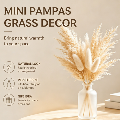 Shineiva® Small Dried Pampas Grass Bouquet with Frosted Glass Vase, Home & Office Decor